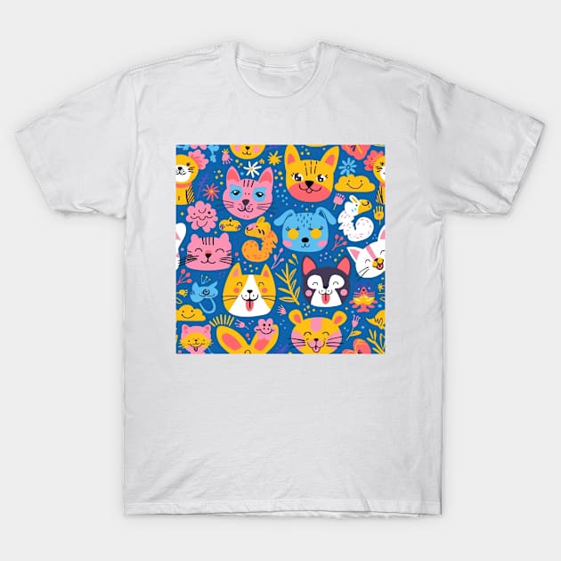 Whimsical Animal Faces Pattern T-Shirt by star trek fanart and more